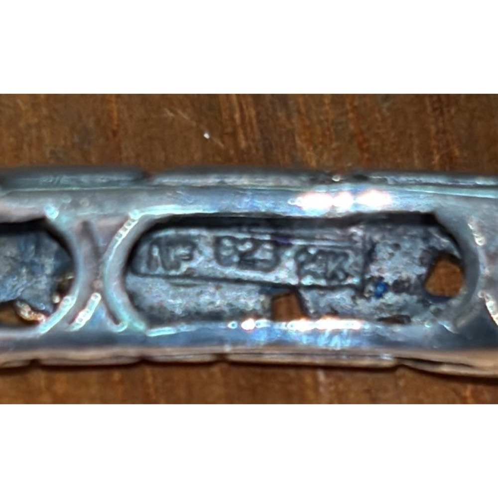 Sterling Silver And 14k Gold Blue Topaz Hinged Bangle Bracelet 6.75" 21.1 Grams - Picture 11 of 11